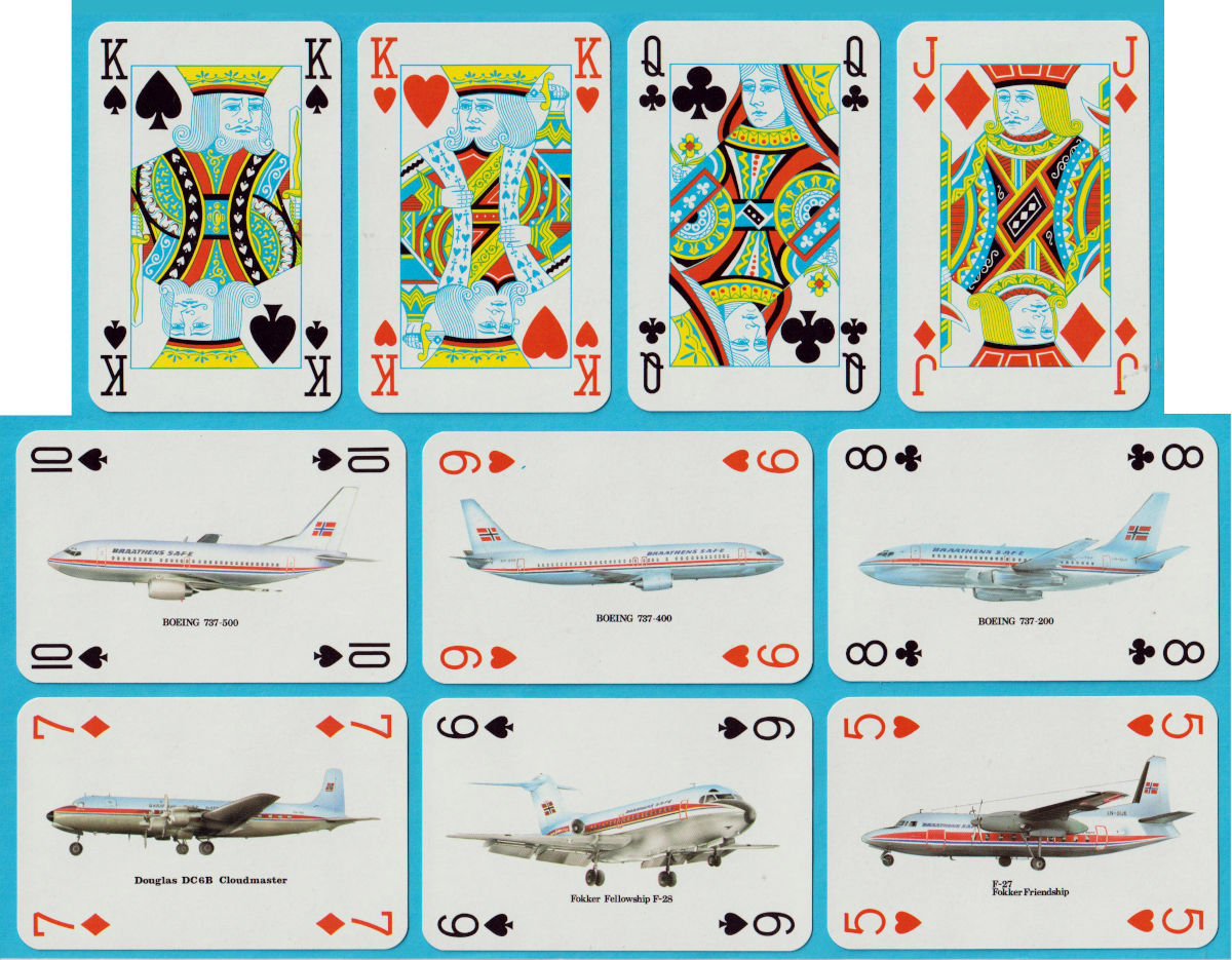airline playing cards made by Carta Mundi, Turnhout, Belgium, for Braathens SAFE, Oslo, Norway, c1990