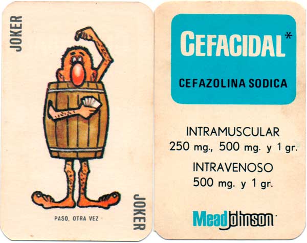 Cefacidal pharmaceutical advertising playing cards, Peru c.1975