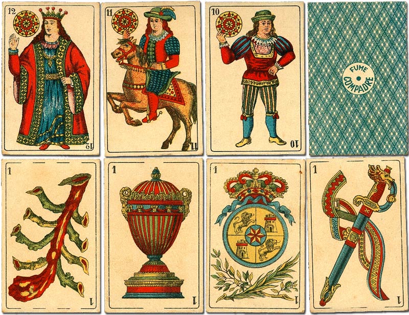 Spanish-suited playing cards printed for Cigarrillos Compadre, Lima, Peru, early 1900s