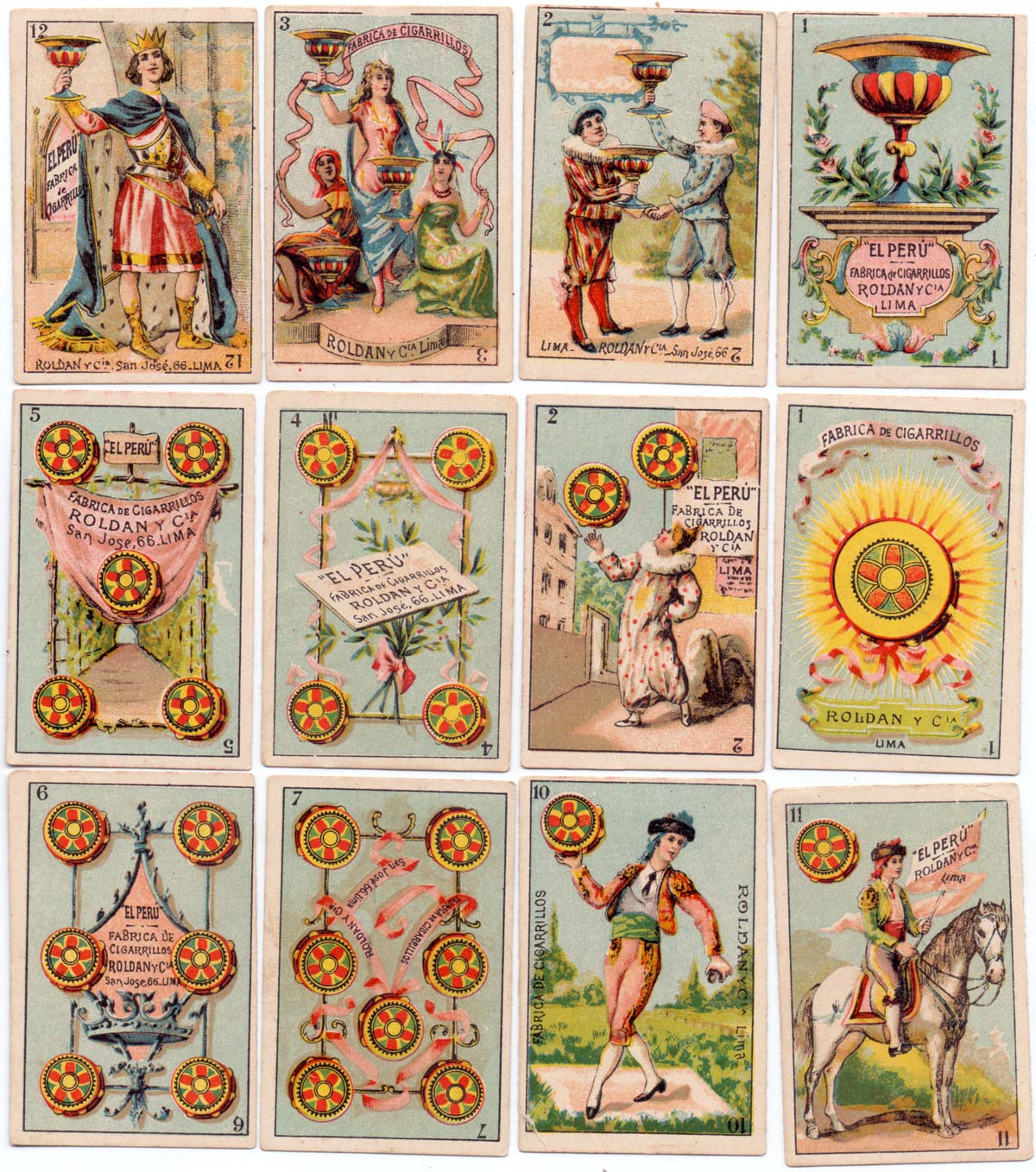 Cards from a fantasy publicity pack for the Peruvian tobacco company Roldan y Cia, San José 66, Lima. c.1890