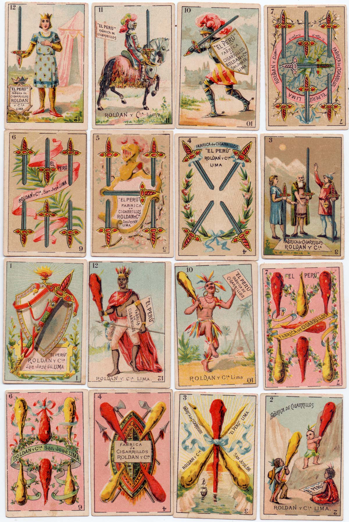 Cards from a fantasy publicity pack for the Peruvian tobacco company Roldan y Cia, San José 66, Lima. c.1890