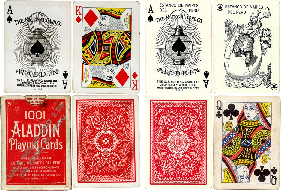 Aladdin playing cards manufactured by The US Playing Card Co for the Estanco de Naipes del Peru, 1940s