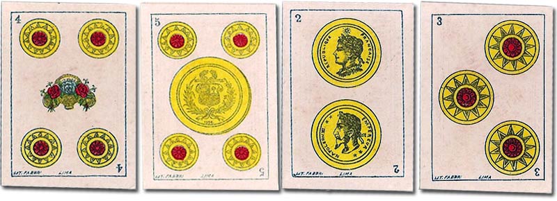 cigarette insert playing-cards for La Mutua tobacco company printed by Litografía Fabbri, Lima, Peru, c.1900