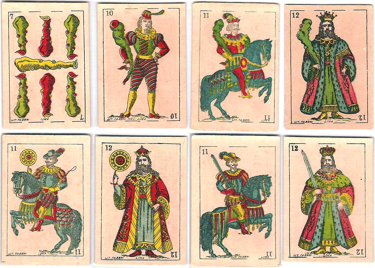 cigarette insert playing-cards for La Mutua tobacco company printed by Litografía Fabbri, Lima, Peru, c.1900