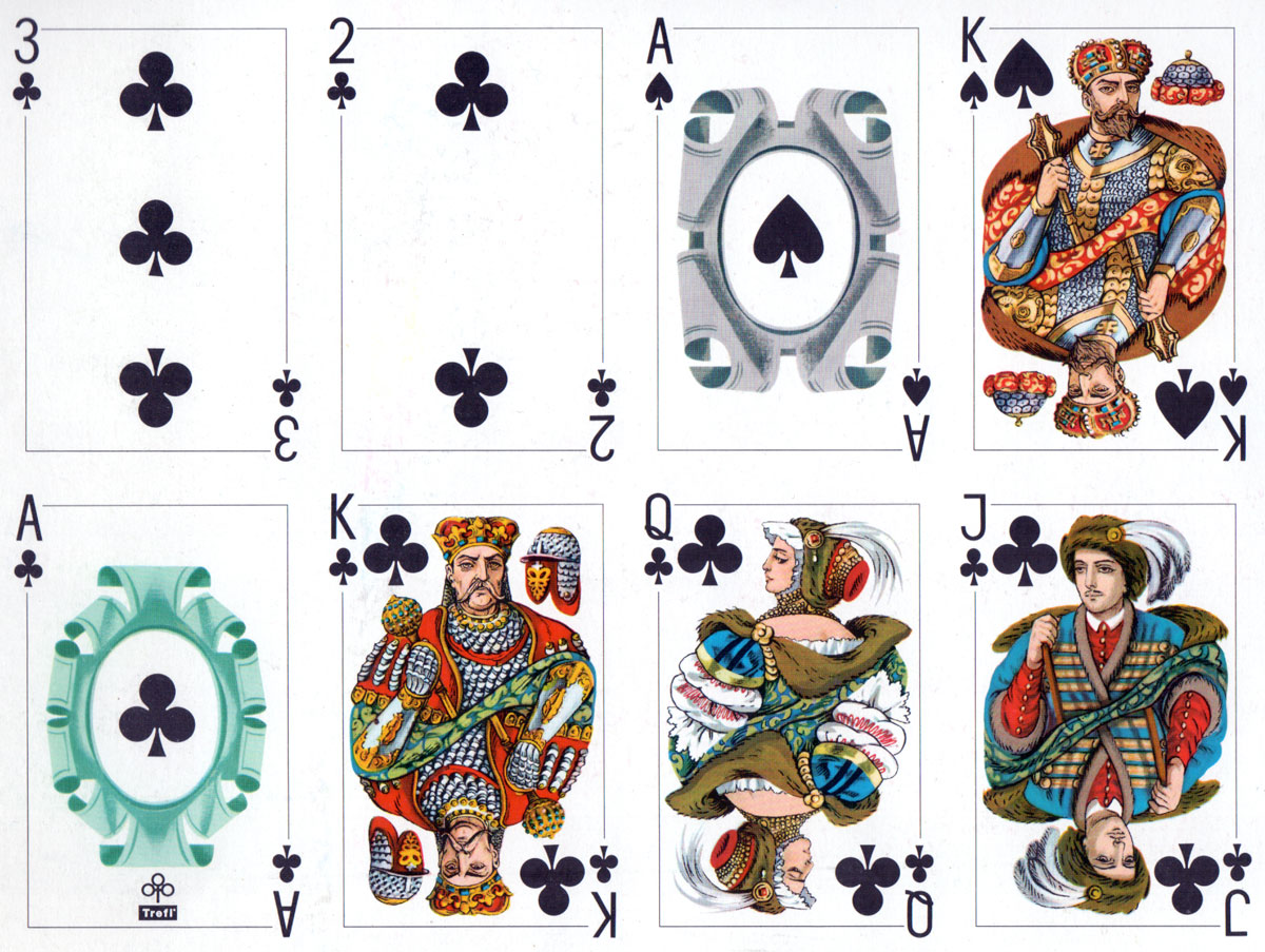 cards from uncut sheet of “Starościanka” playing cards manufactured by KZWP-Trefl (Poland), 2003