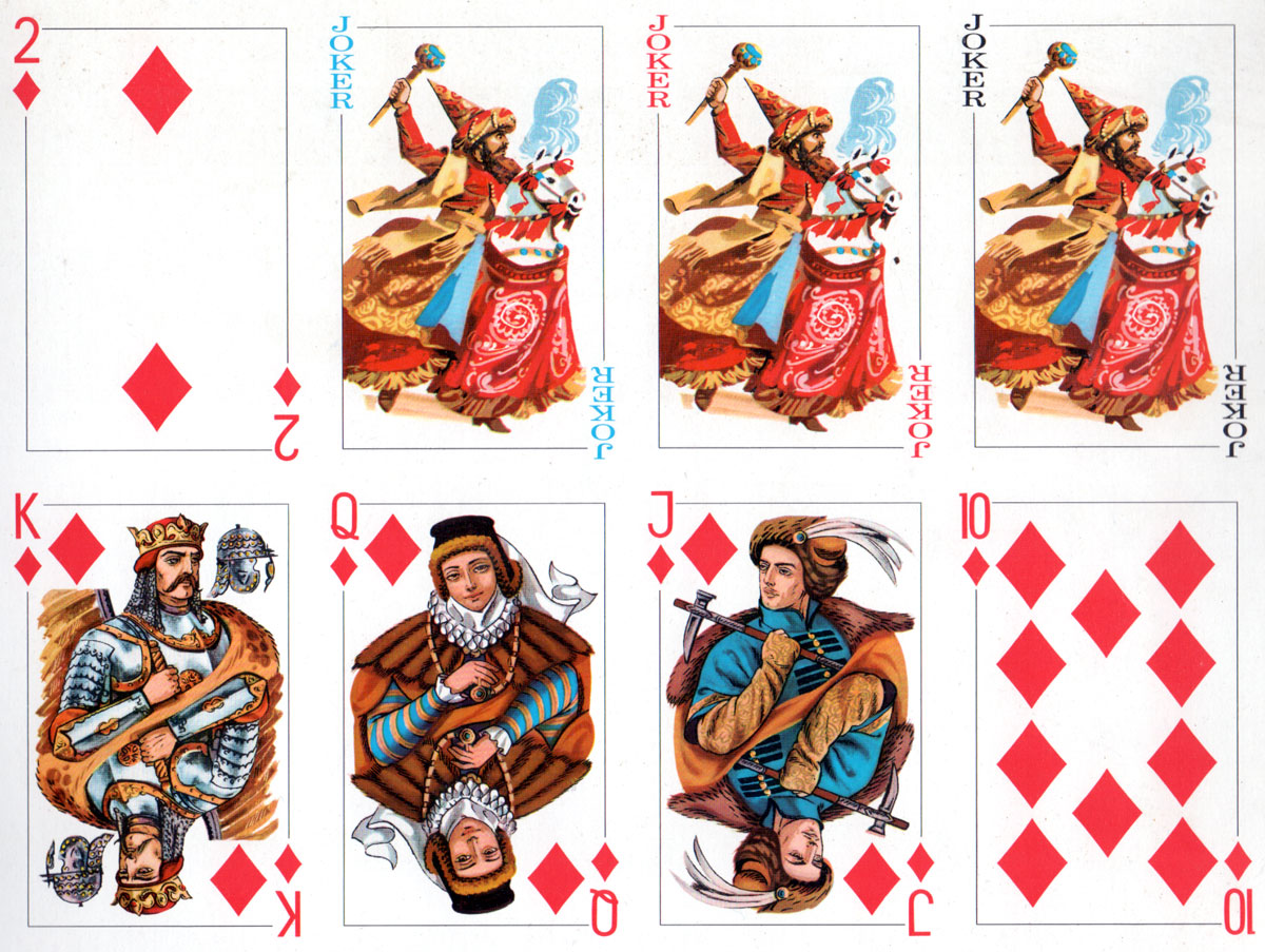 cards from uncut sheet of “Starościanka” playing cards manufactured by KZWP-Trefl (Poland), 2003