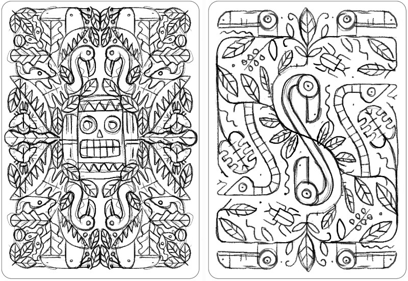 preliminary sketches for Jungle Playing Cards designed by Studio MUTI in Cape Town, South Africa