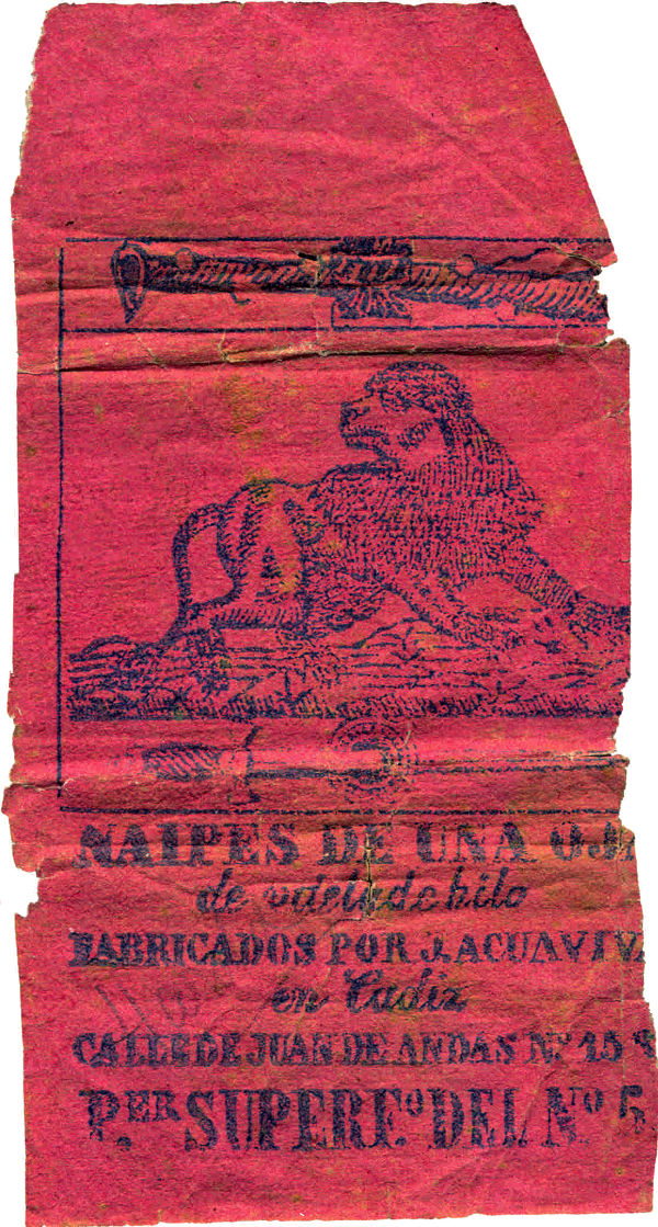Parte de la envoltura que acompañaba a la baraja de José María Acuaviva de 1848