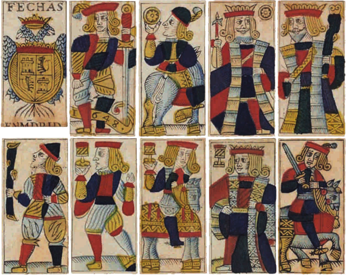 cards from the earliest known example of the Madrid clásico pattern, dated 1648