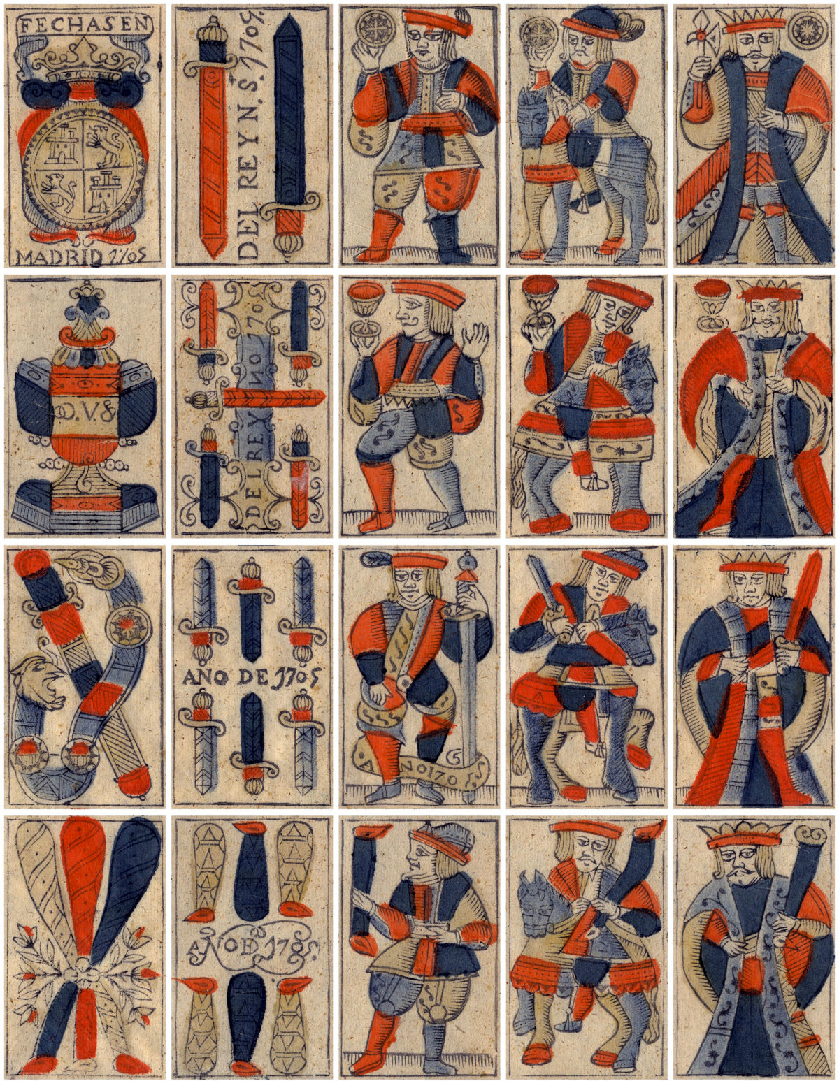 cards from the Classic Madrid pattern, dated 1705