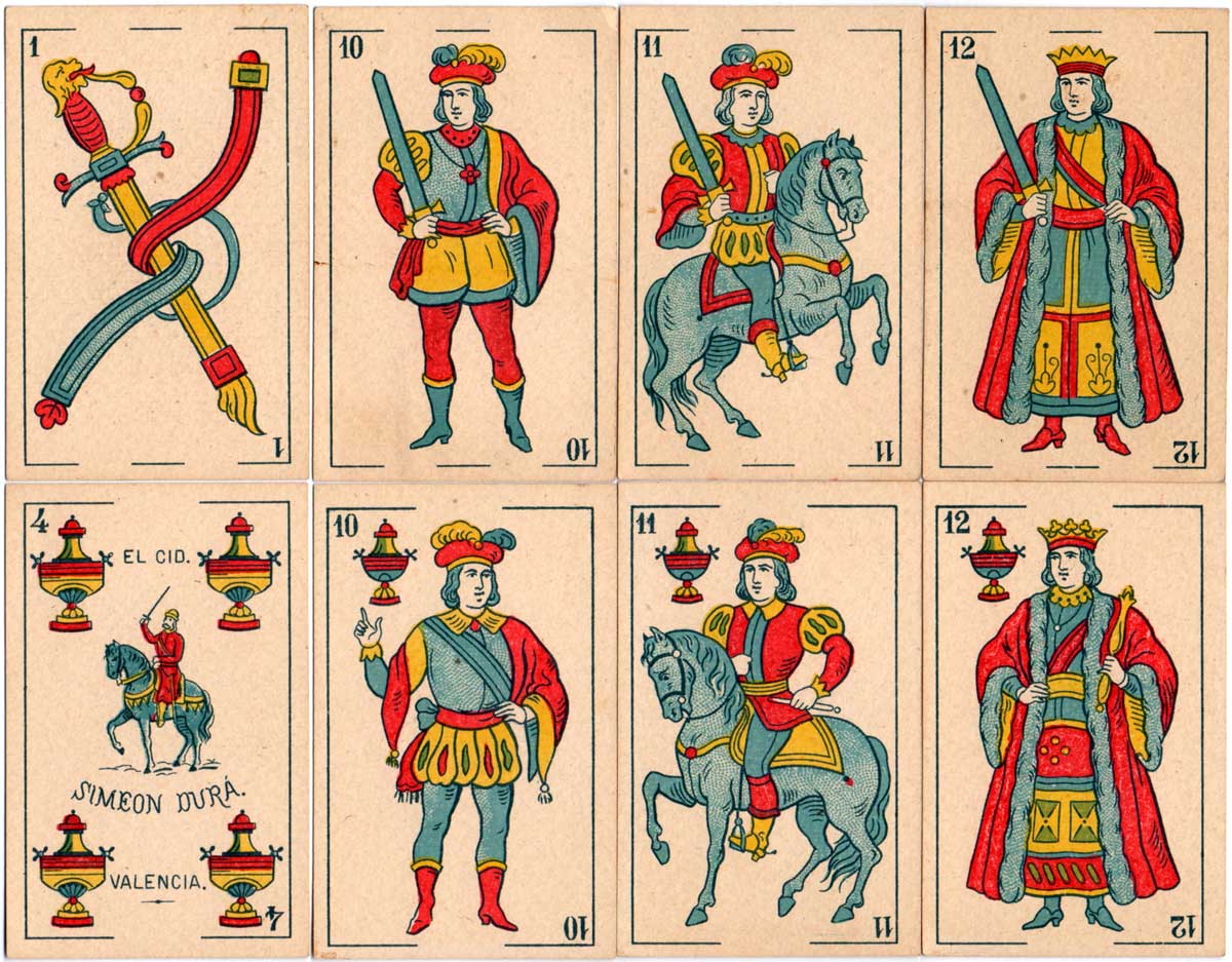 Standard 'El Cid' playing cards manufactured by Simeon Durá, Valencia, Spain, c.1880