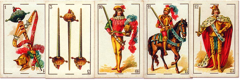 'El Cid' fantasy playing cards designed by E. Pastor and manufactured by Simeon Durá, Valencia, Spain, c.1875