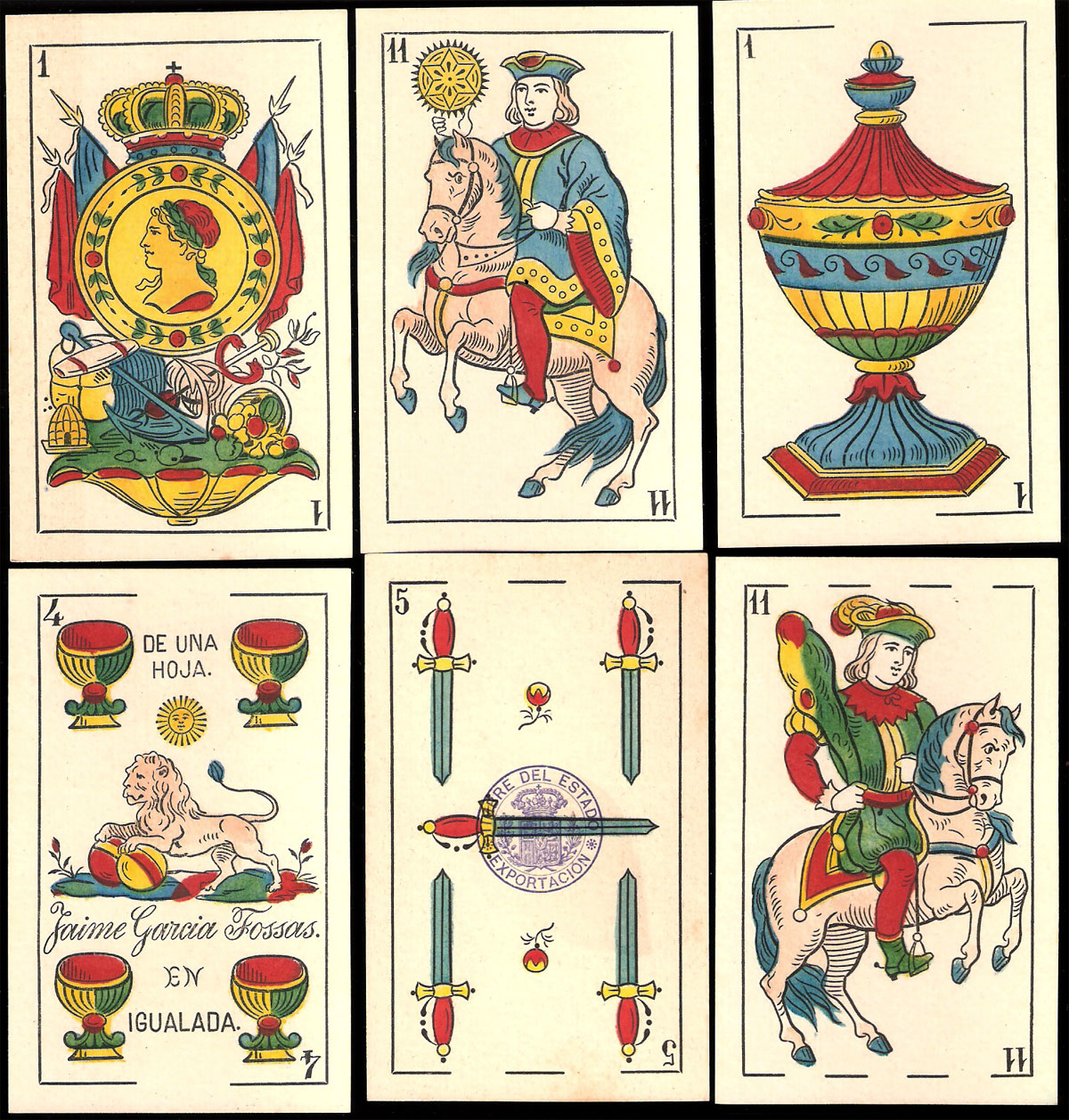 standard Catalan pattern deck manufactured by Jaime Garcia Fossas, Igualada (Barcelona), c.1904 standard Catalan pattern deck manufactured by Jaime Garcia Fossas in Igualada (Barcelona), c.1904