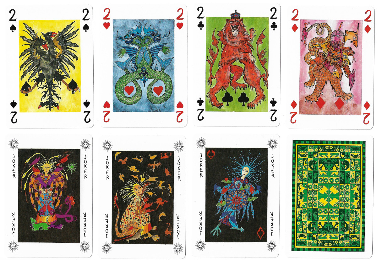 Semi-transformation playing cards by artist Violeta Monreal, produced by Naipes Heraclio Fourner, Spain, 1990