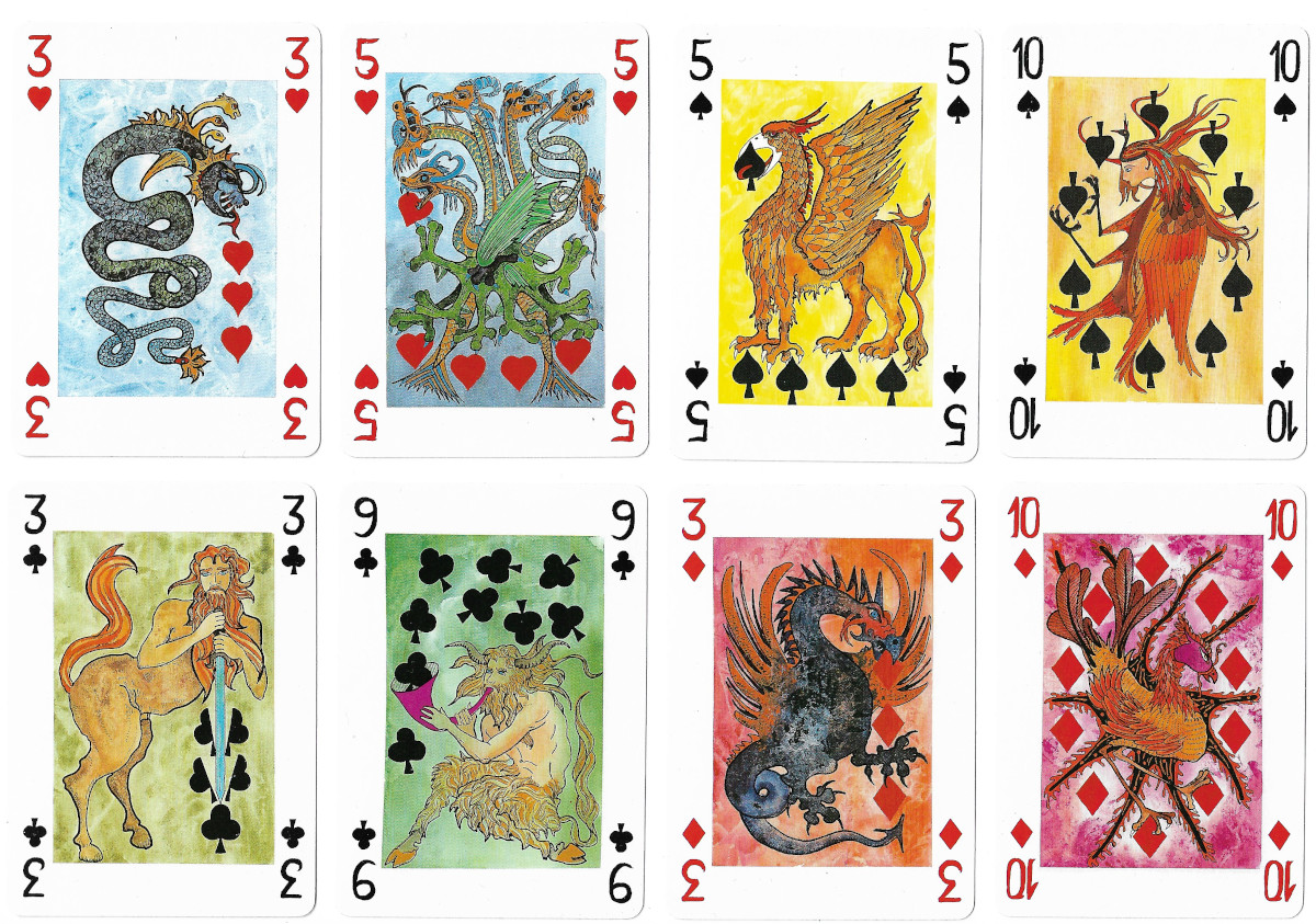 Semi-transformation playing cards by artist Violeta Monreal, produced by Naipes Heraclio Fourner, Spain, 1990