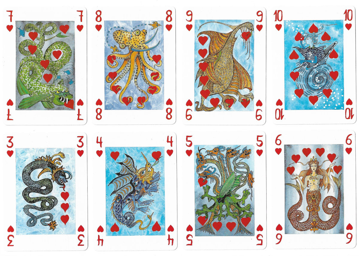 Semi-transformation playing cards by artist Violeta Monreal, produced by Naipes Heraclio Fourner, Spain, 1990