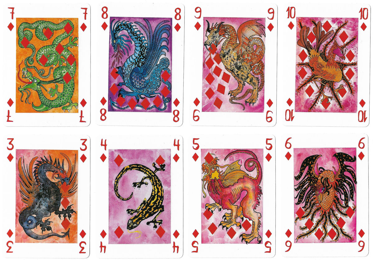 Semi-transformation playing cards by artist Violeta Monreal, produced by Naipes Heraclio Fourner, Spain, 1990