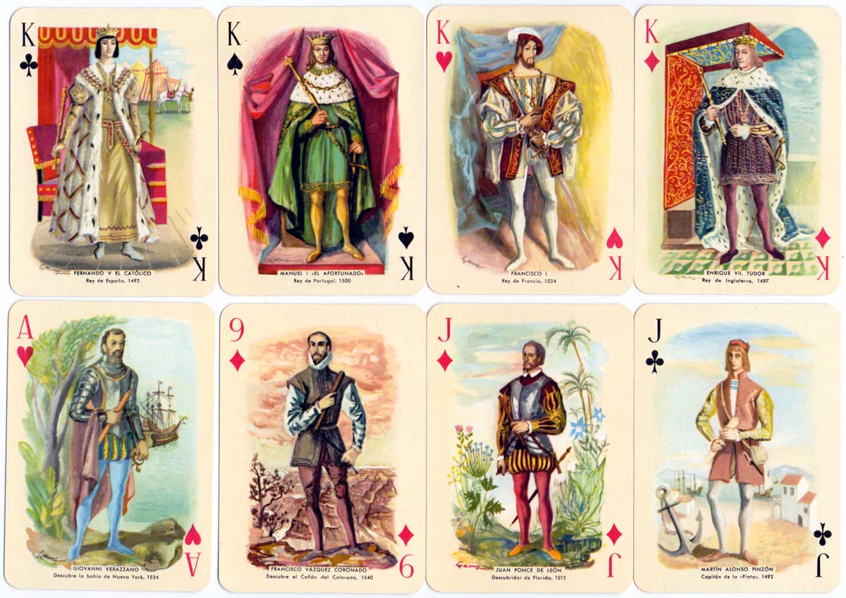 Historical Playing Cards published by Heraclio Fournier, first edition 1952, designs by Ricardo Summers “Serny”