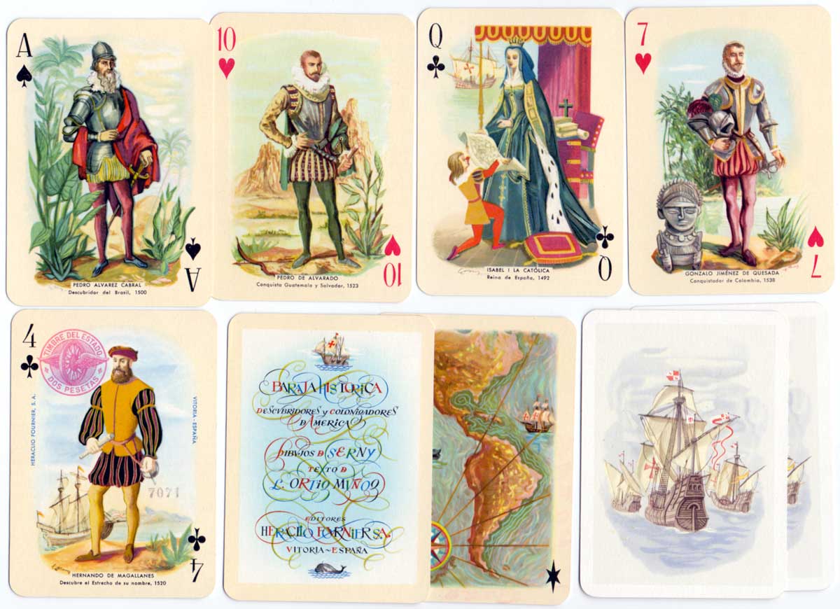 Historical Playing Cards published by Heraclio Fournier, first edition 1952, designs by Ricardo Summers “Serny” Historical Playing Cards published by Heraclio Fournier, first edition 1952, designs by Ricardo Summers “Serny”