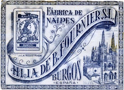 Hija de B. Fournier playing card wrapper showing Burgos cathedral and an ace of coins