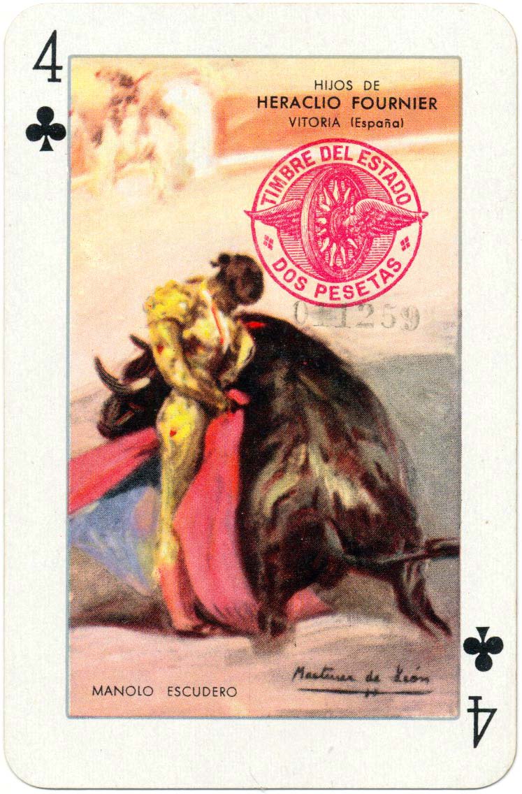 Bull-fighters pack published by Hijos de Heraclio Fournier, Vitoria (Spain) with artwork by Martínez de León, 1951