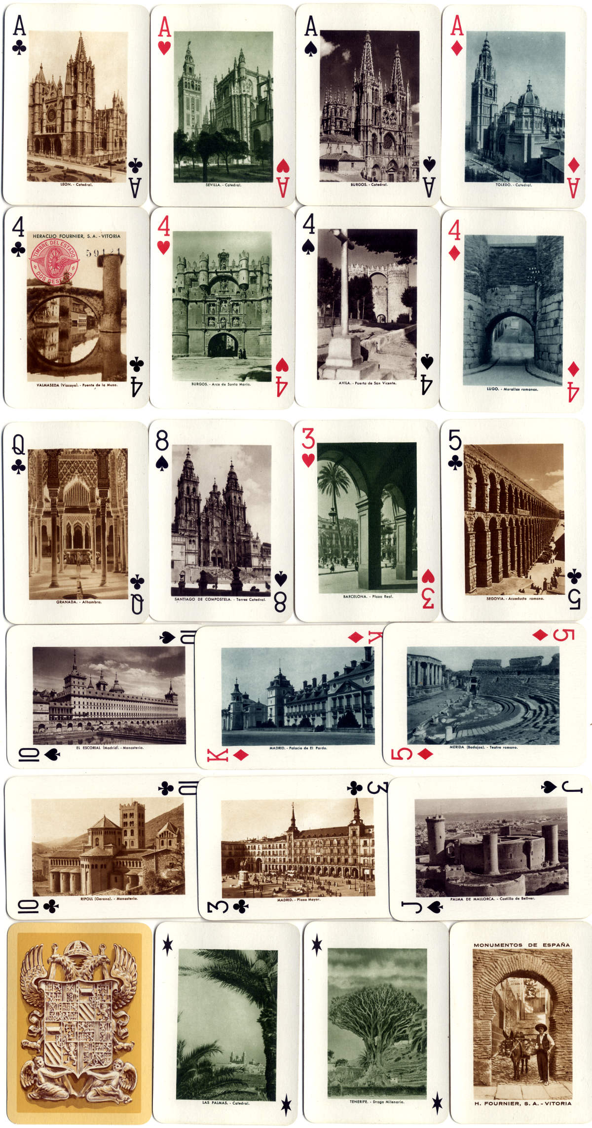 Monumentos de España souvenir playing cards by Heraclio Fournier, S.A., c.1955