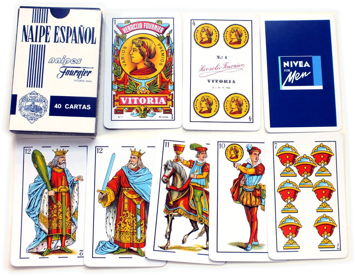 Naipes Fibra Marfil No.1 Spanish Castilian style playing cards made by Naipes Heraclio Fournier, Vitoria, Spain for Nivea