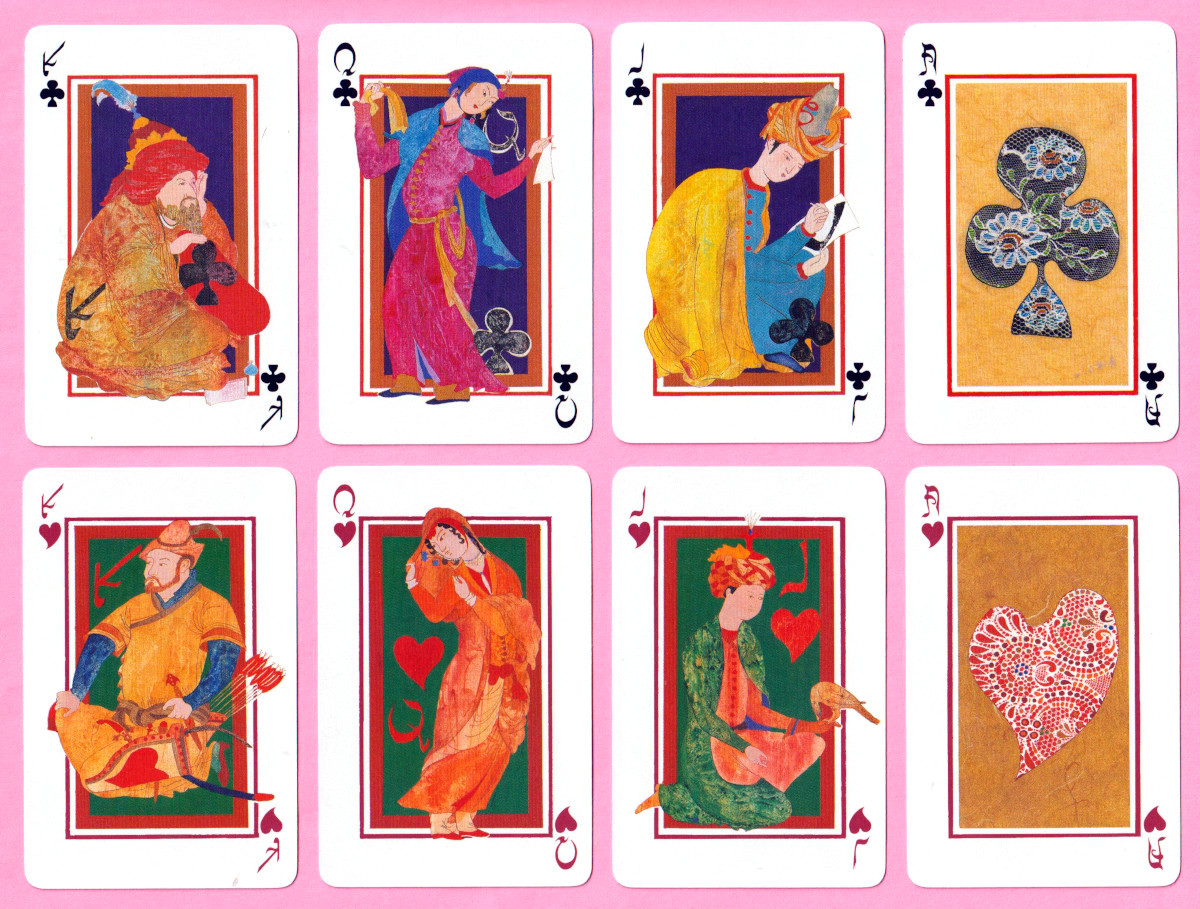 Persian Courts playing cards designed by Violeta Monreal. Printed by Heraclio Fournier, S.A., Vitoria, Spain, 1997