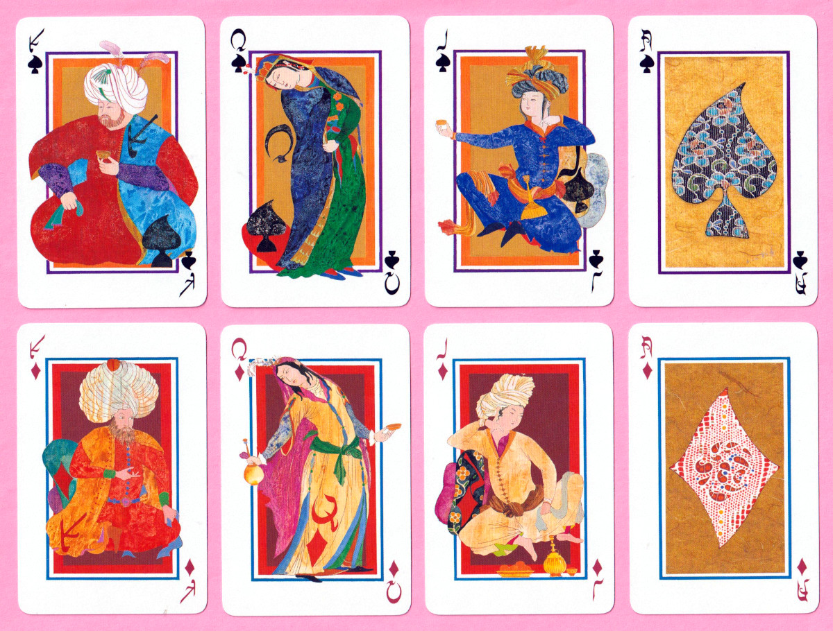 Persian Courts playing cards designed by Violeta Monreal. Printed by Heraclio Fournier, S.A., Vitoria, Spain, 1997