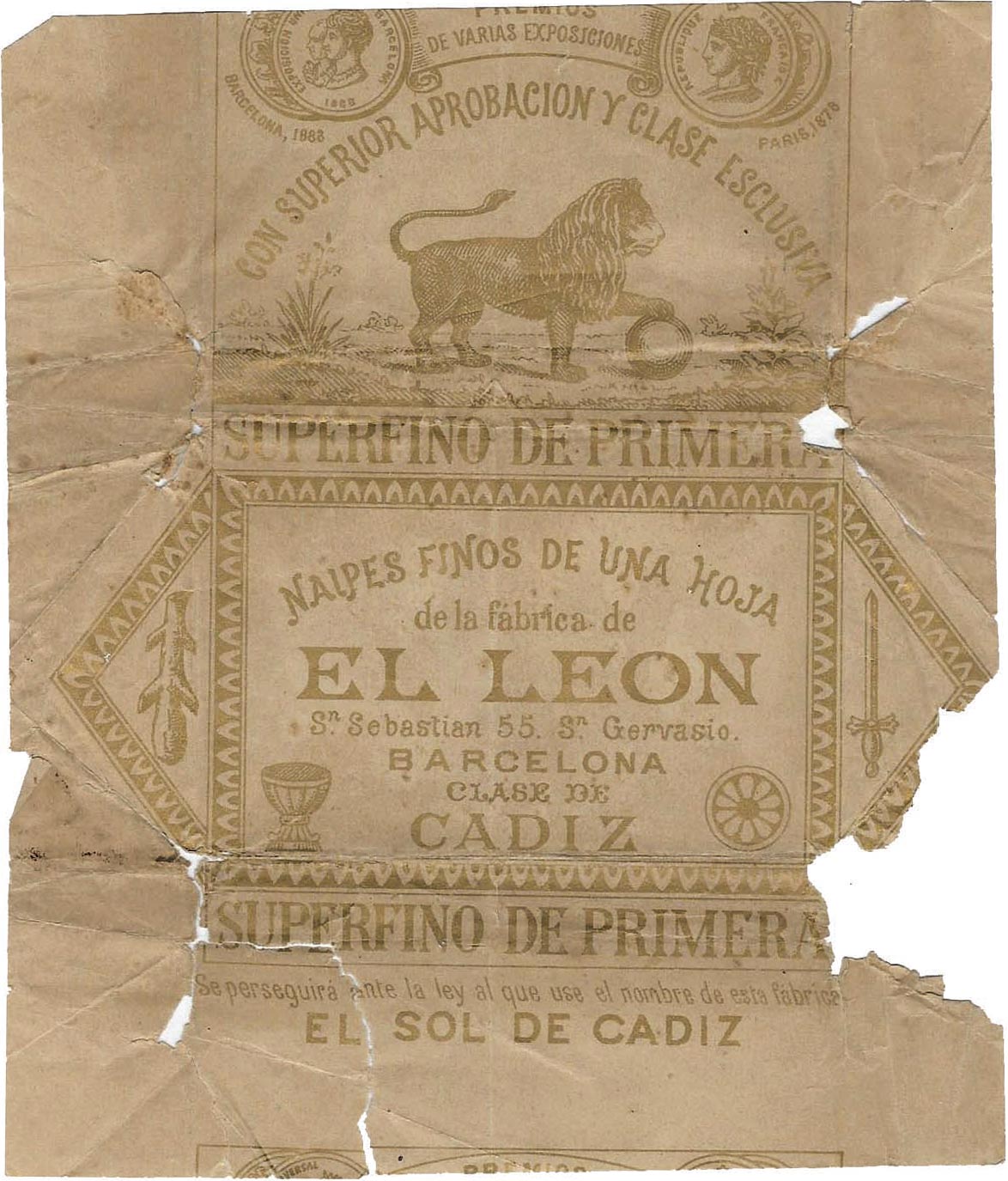 wrapper from Naipes ‘El Leon’ 1897