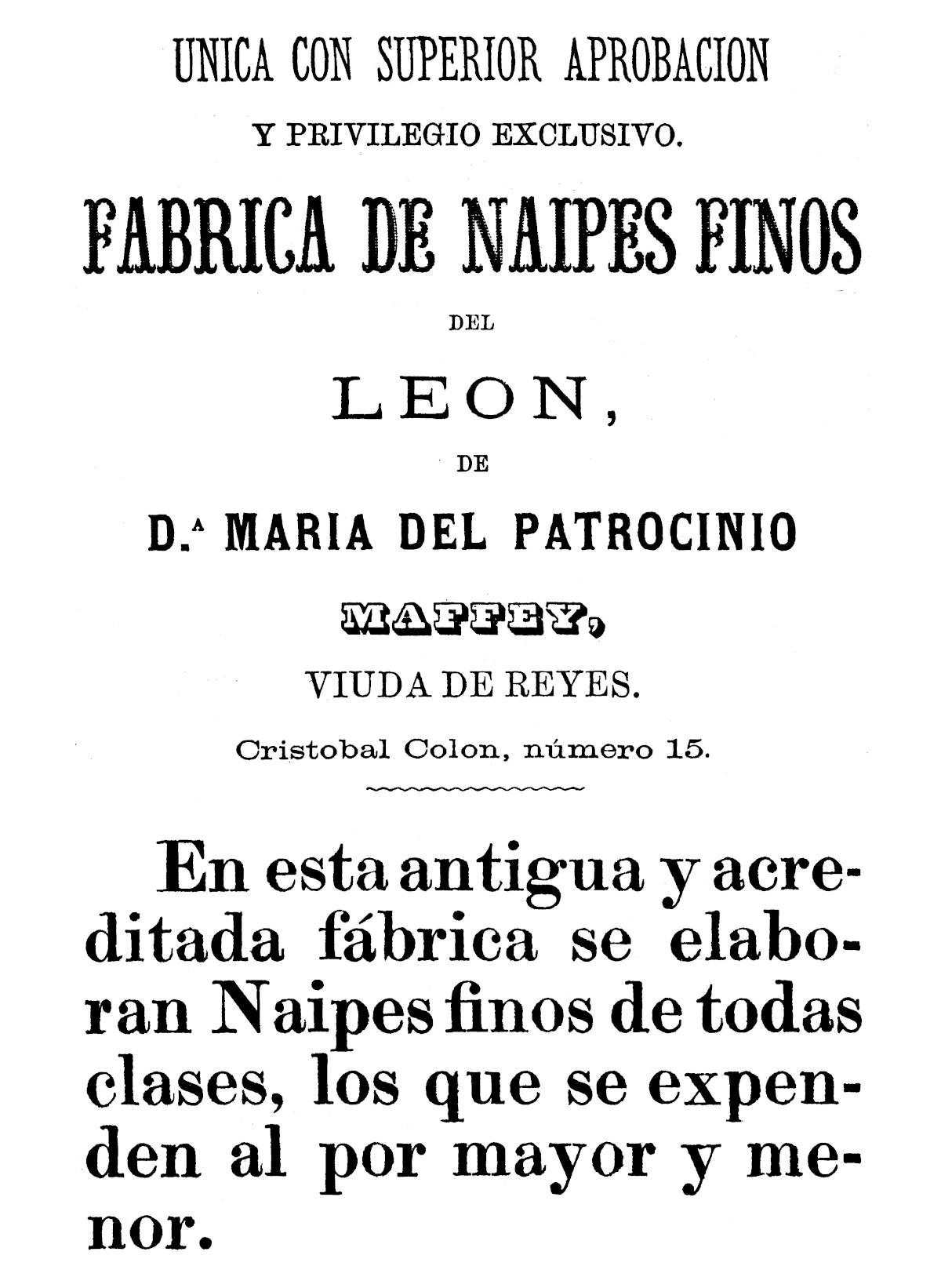 Anuncio de María del Patrocinio Maffei, 1875