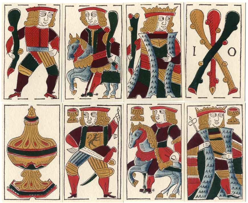 Facsimile of 17th century Spanish-suited playing cards produced by Erregeak, Sormen S.A., Vitoria-Gasteiz (Alava), Spain, 1988.
