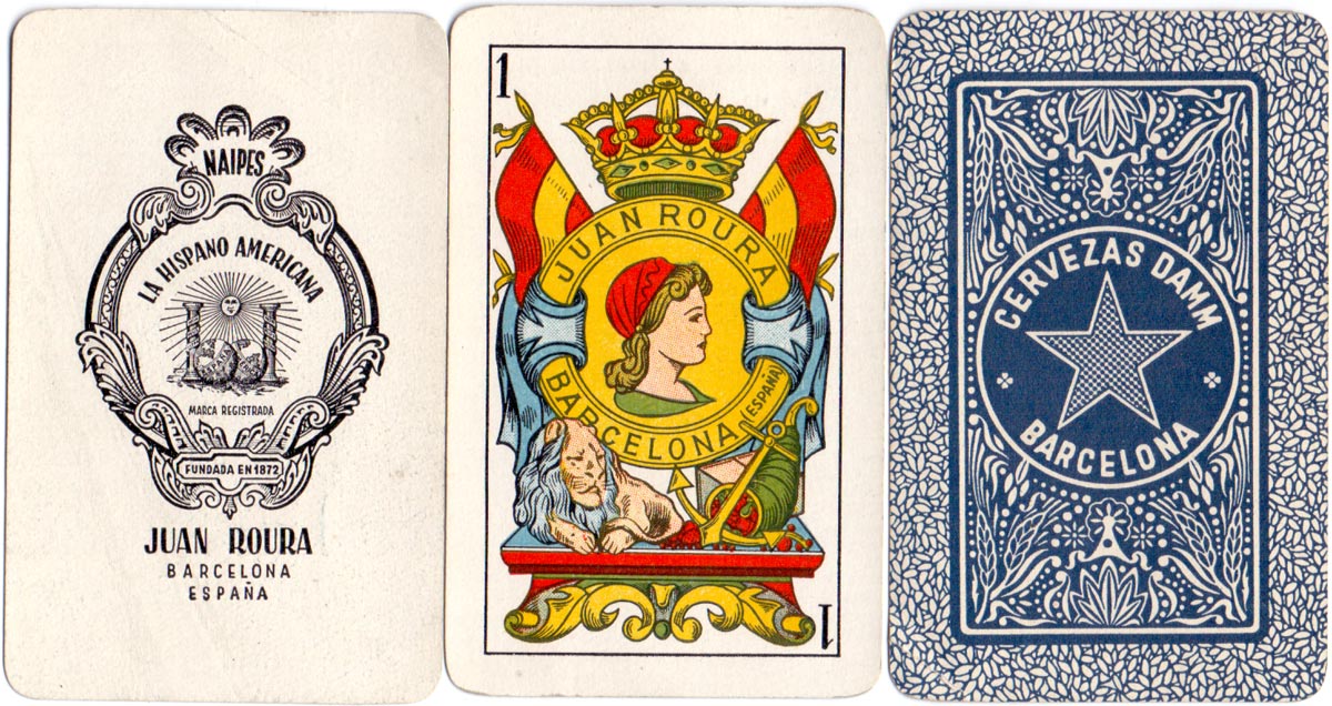 Catalan type pack No.32 by Juan Roura, Barcelona, with advertisement for Cervezas Damm on the reverse, c.1932 Catalan type pack No.32 by Juan Roura, Barcelona, with advertisement for Cervezas Damm on the reverse, c.1932
