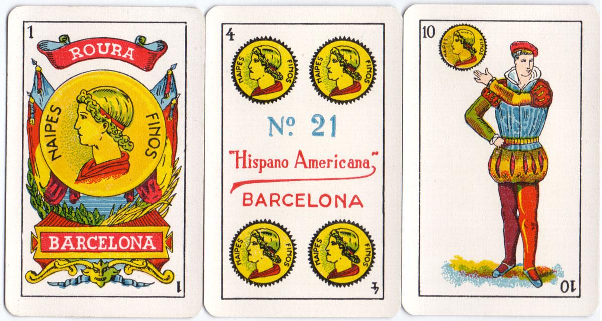 Naipes Finos No.21 Hispano Americana, in the Castilian style, by Juan Roura, Barcelona, c.1940