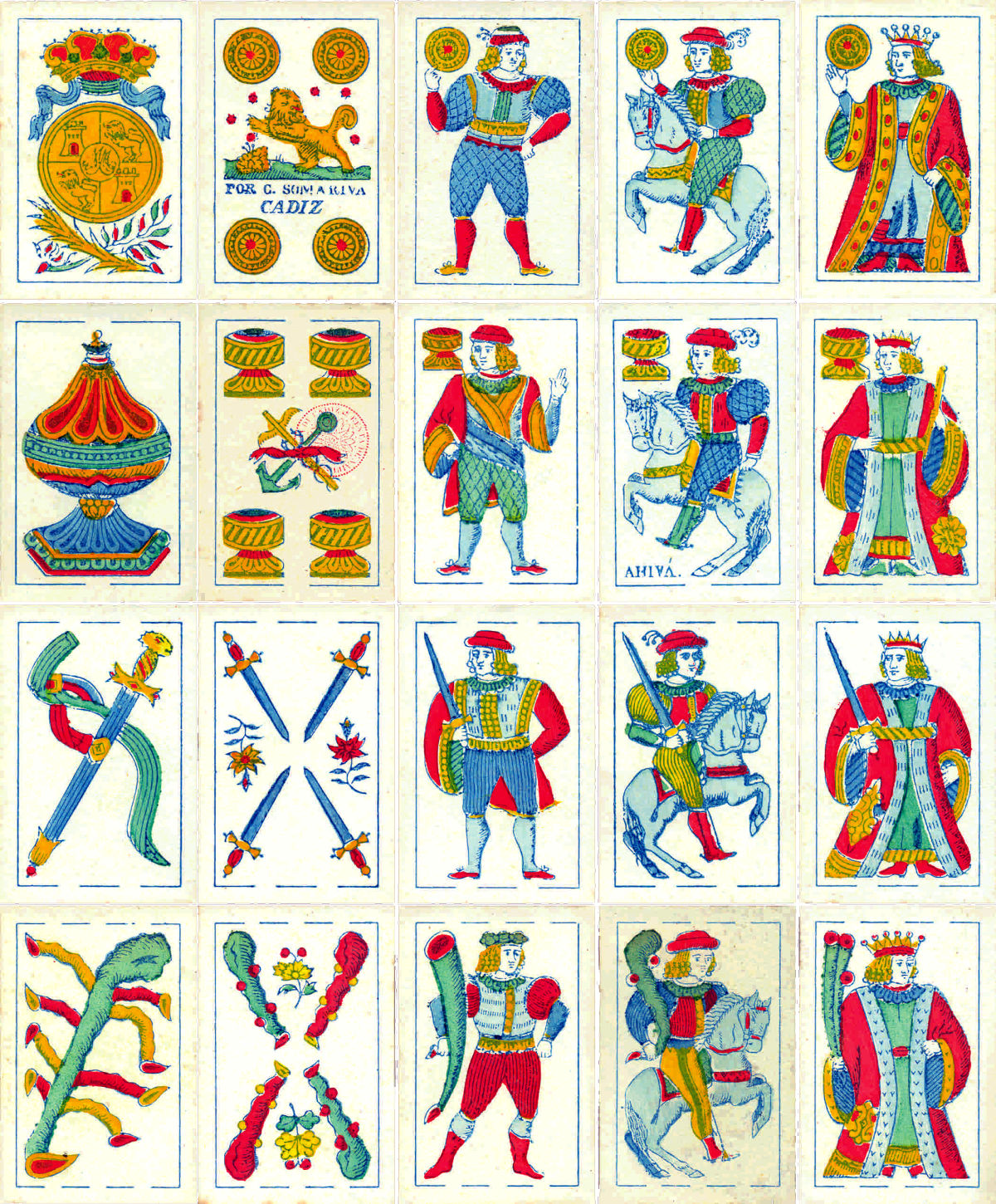 Baraja de Carlos Somariva Guisado, con sello de la Renta de Naipes Provincial de Cádiz (1840)