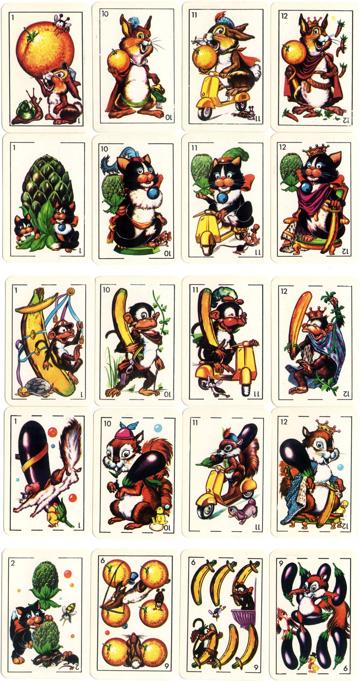 Zoo Comics animated playing cards by Litografia Ferri, 1968 Zoo Comics animated playing cards by Litografia Ferri, 1968