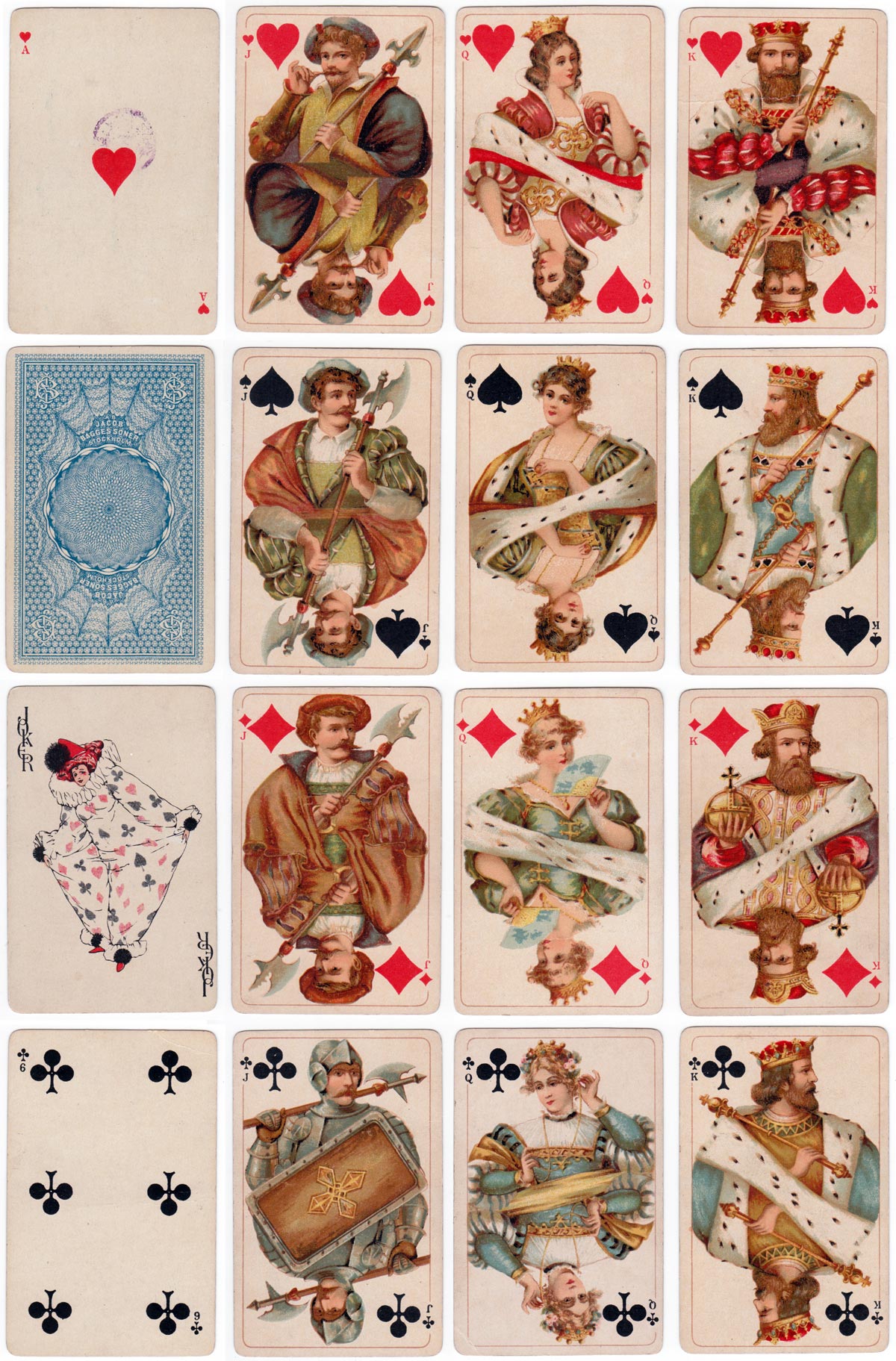 Playing cards published by Jacob Bagges AB Stockholm, close copies of Dondorf designs Playing cards published by Jacob Bagges AB Stockholm, close copies of Dondorf designs