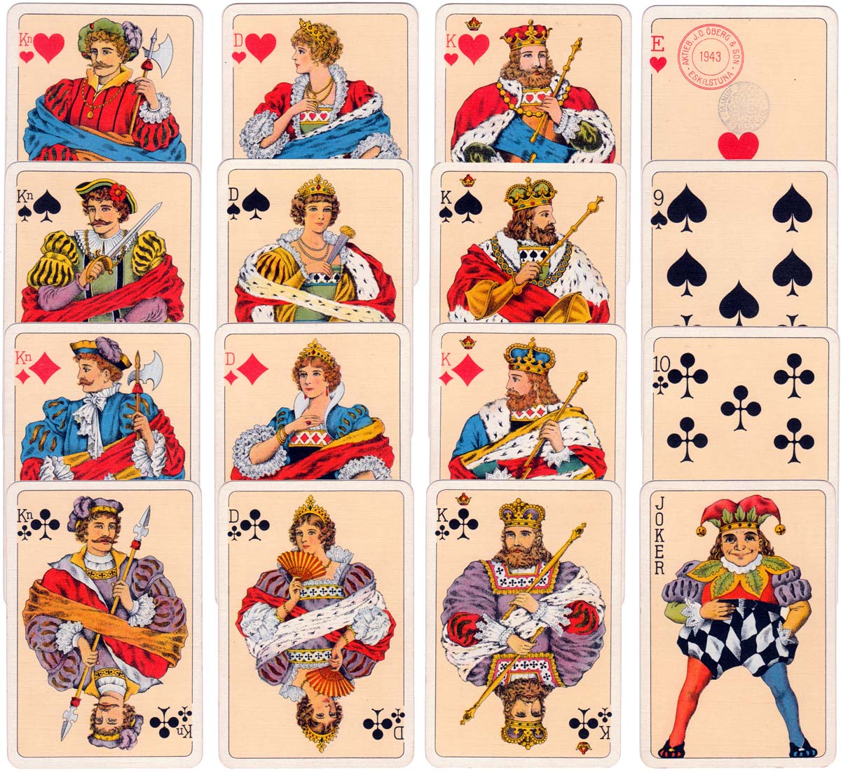 Standard Swedish playing cards manufactured by J.O. Öberg & Son, Eskilstuna, 1943