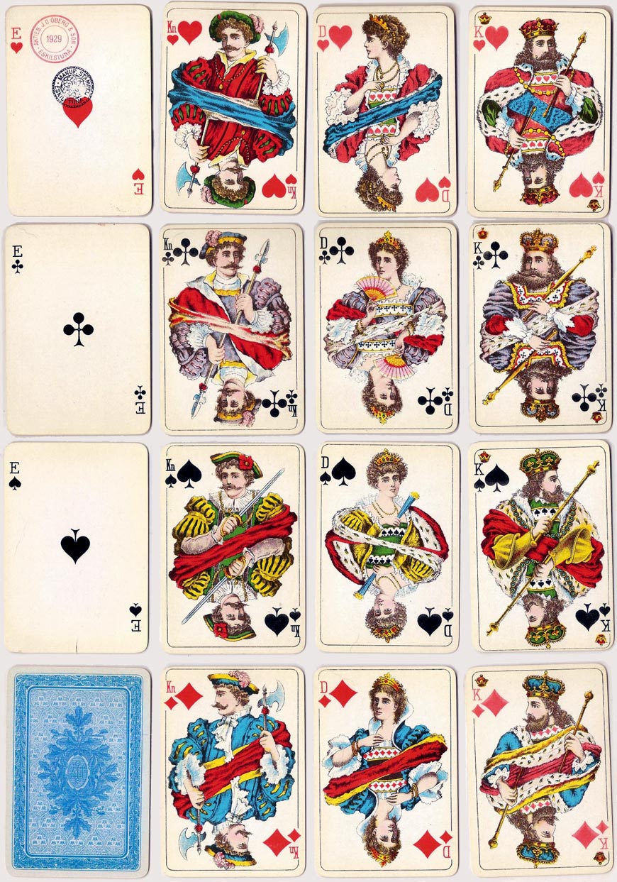 Standard Swedish playing cards manufactured by J.O. Öberg & Son, Eskilstuna, 1929