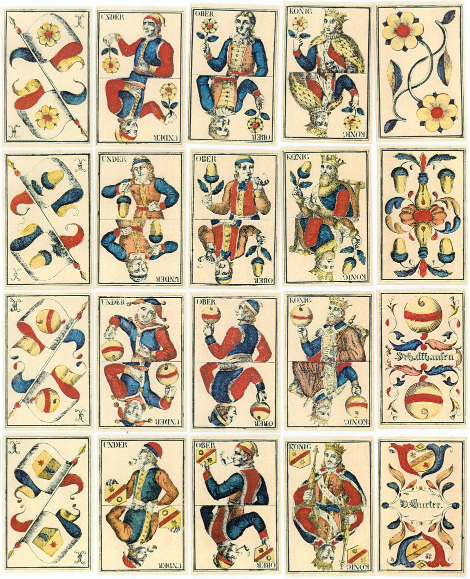 cards from double-ended Swiss-suited deck made by David Hurter, Schaffhausen cards from double-ended Swiss-suited deck made by David Hurter, Schaffhausen