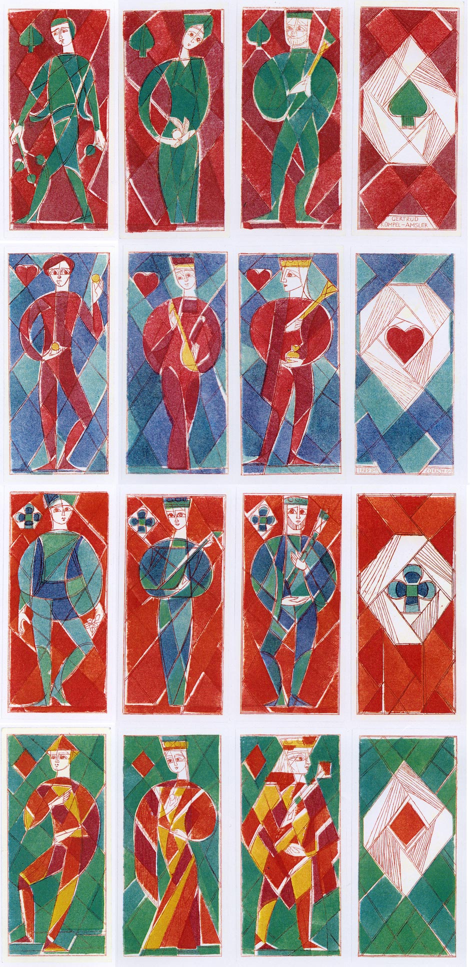 Vitrail‒Bridge playing cards inspired by stained glass, designed by Gertrud Kümpel-Amsler, 1991