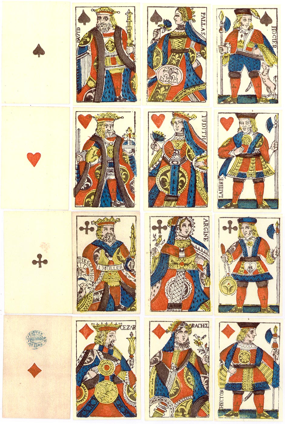 Swiss French Suited Playing Cards by J. Müller, Diessenhofen, c.1840