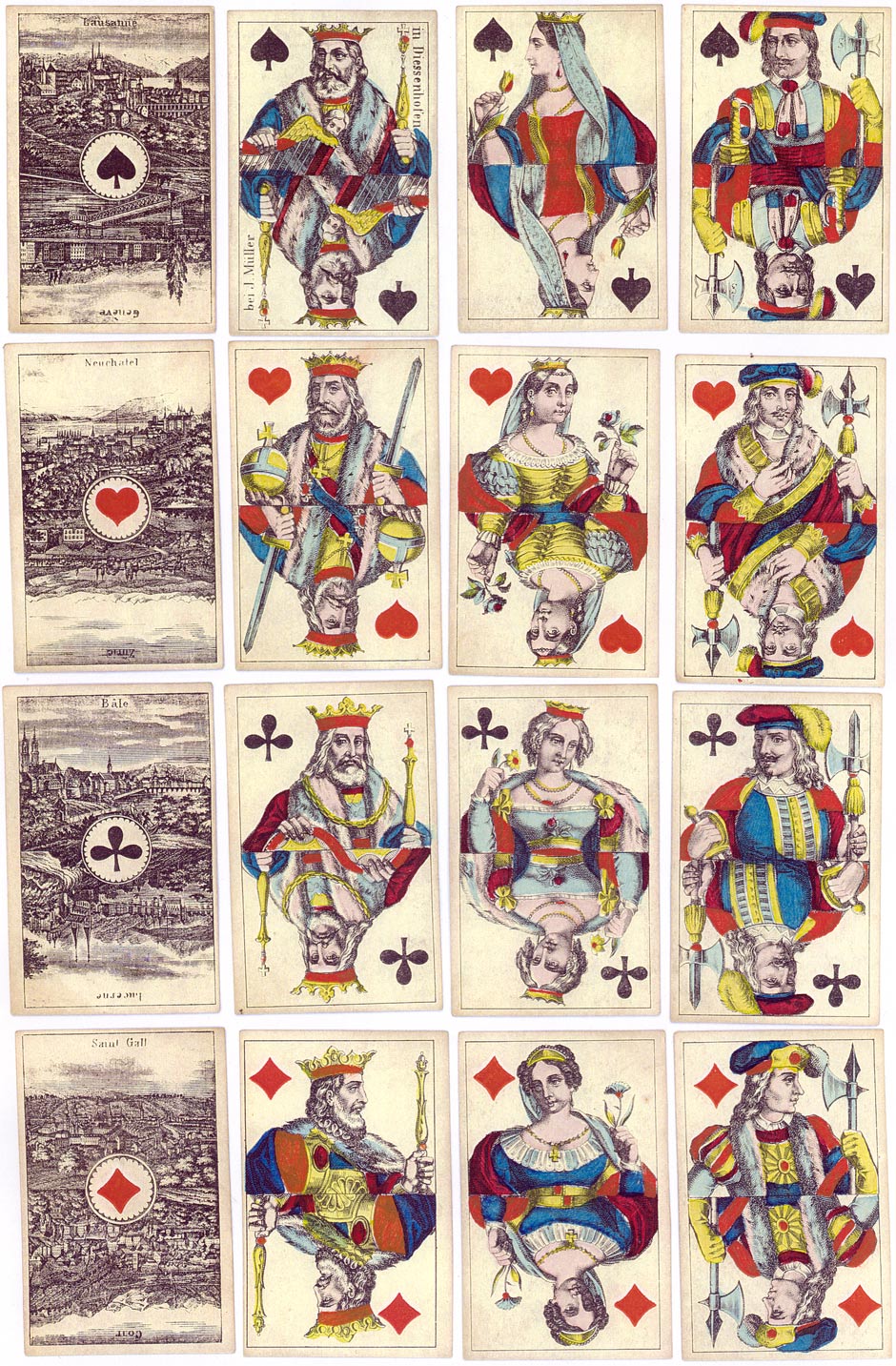Souvenir pack with Scenic Aces made by J. Müller (Diessenhofen), c.1850