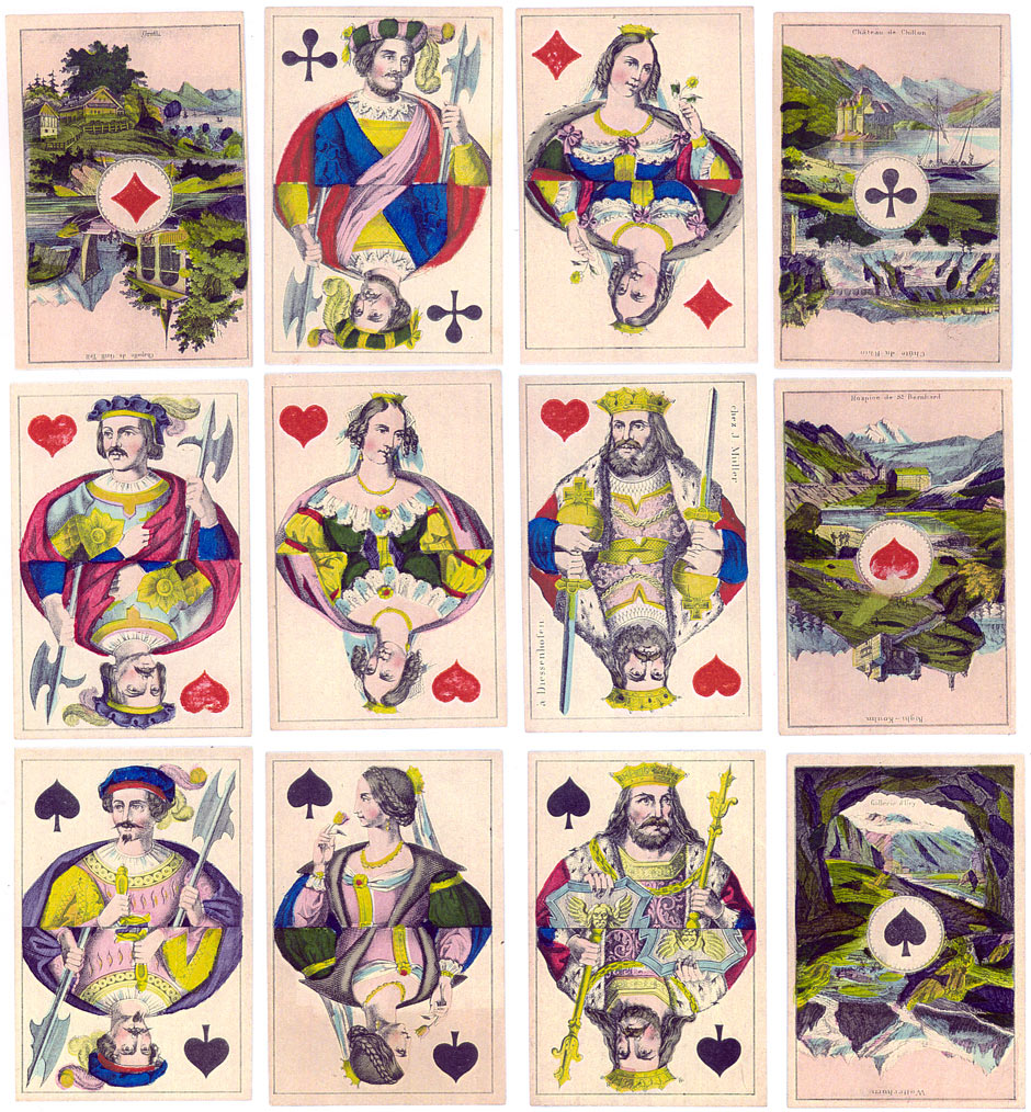 Souvenir pack with Scenic Aces made by Müller (Diessenhofen), c.1860