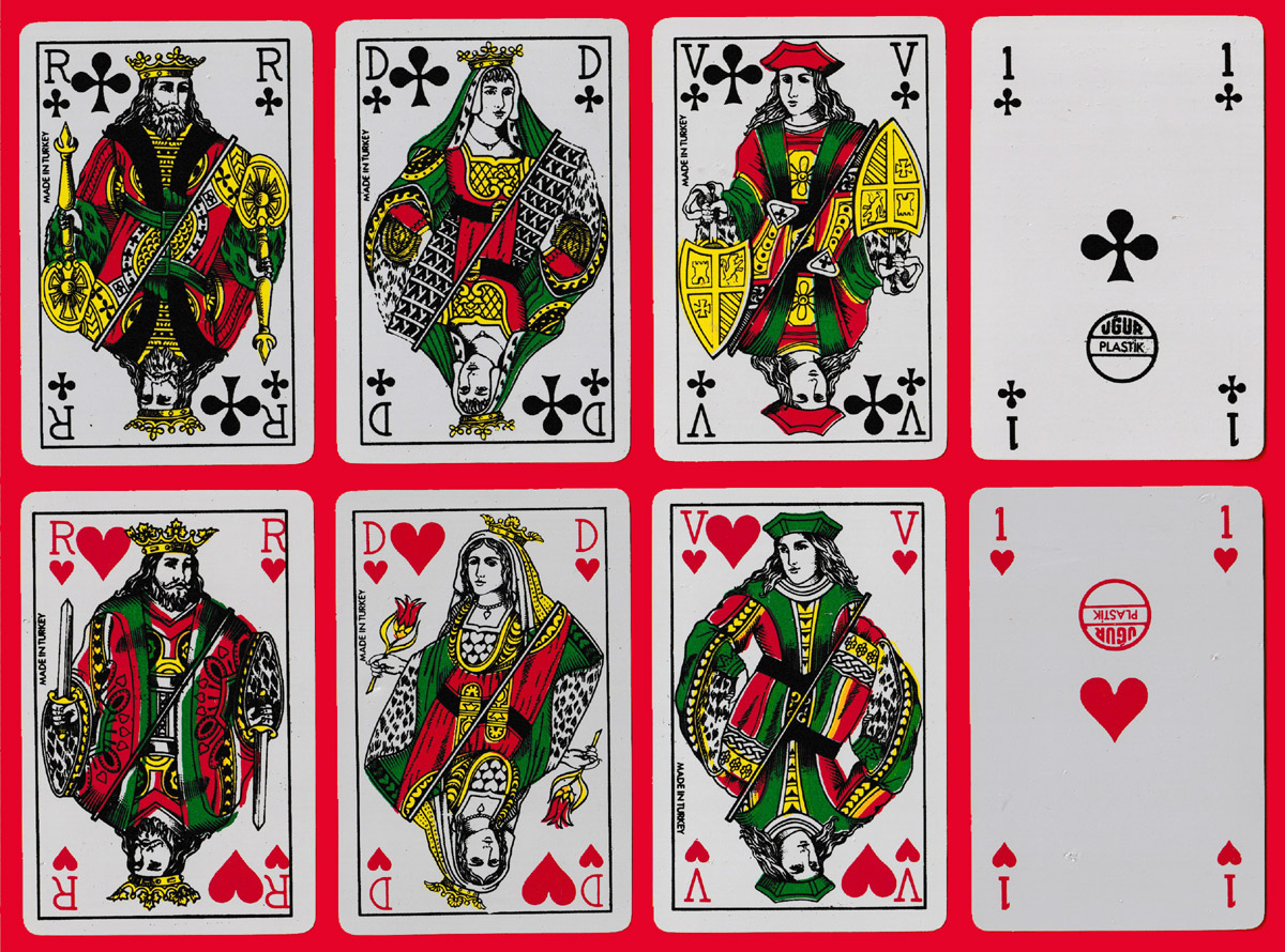 Belgian/Genoese type playing cards made by Uğur Plastik Kart Sanayi A.Ş., Istanbul, Turkey, c2000
