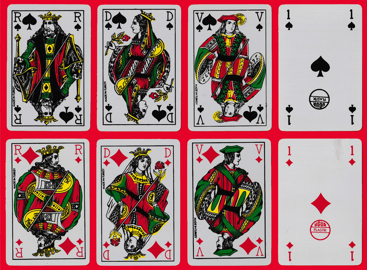 Belgian/Genoese type playing cards made by Uğur Plastik Kart Sanayi A.Ş., Istanbul, Turkey, c2000