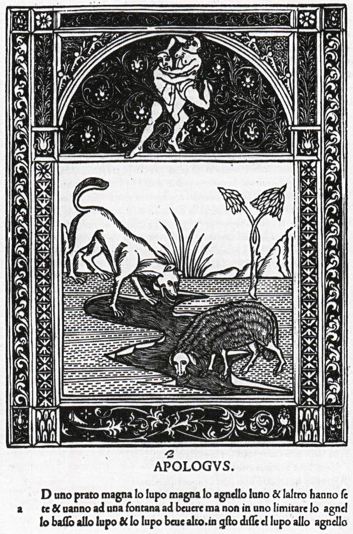 The Wolf & Lamb from Aesop, Vita et Fabulae, Naples, 1485 The Wolf & Lamb from Aesop, Vita et Fabulae, Naples, 1485
