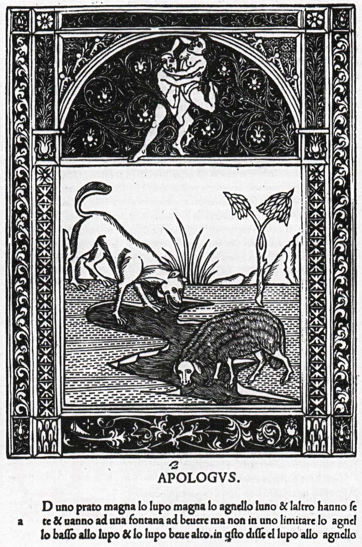 The Wolf & Lamb from Aesop, Vita et Fabulae, Naples, 1485