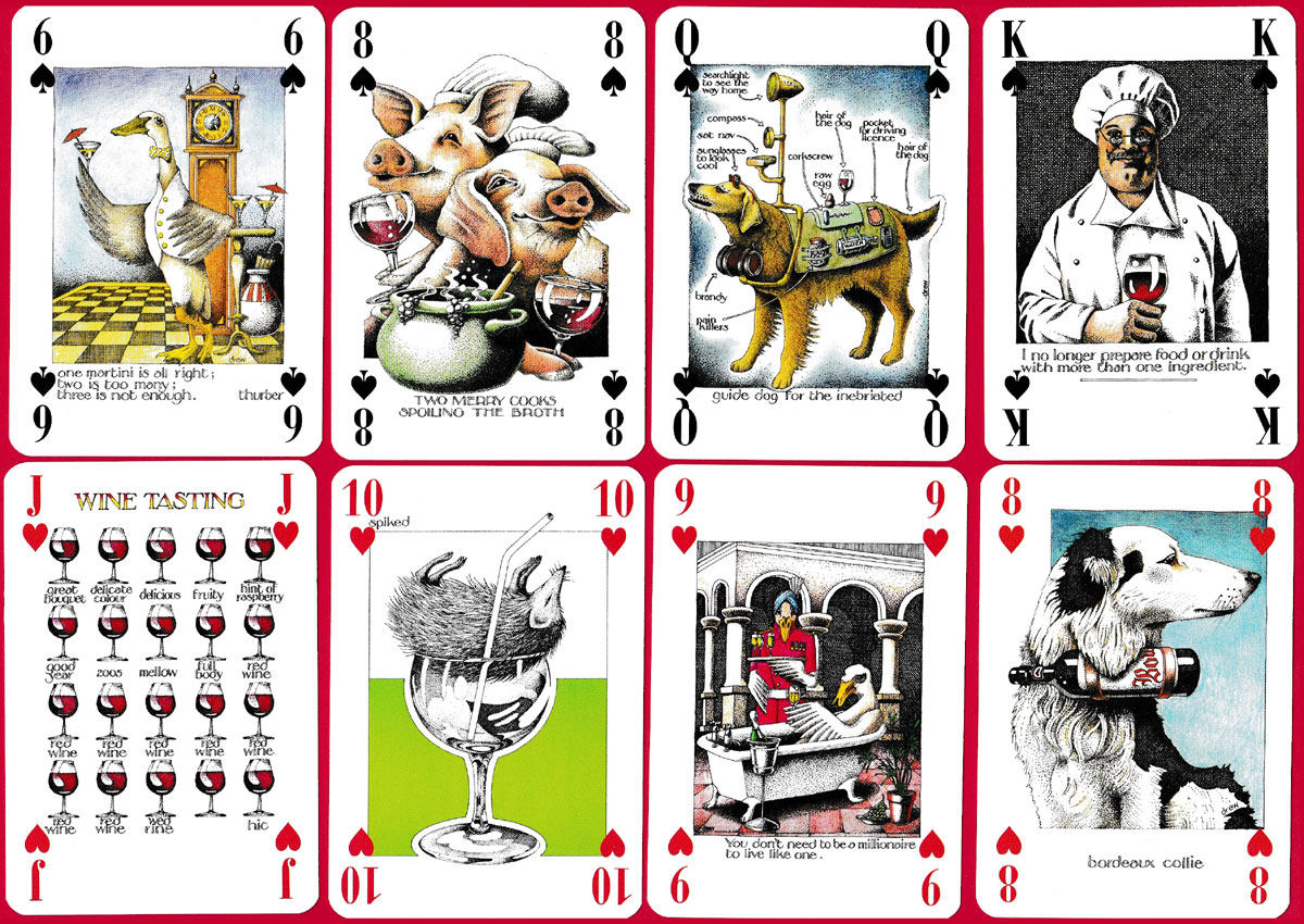 Wisdom of Wine playing cards by the English illustrator Simon Drew and published by British Heritage Ltd