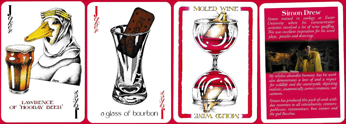 Wisdom of Wine playing cards by the English illustrator Simon Drew and published by British Heritage Ltd